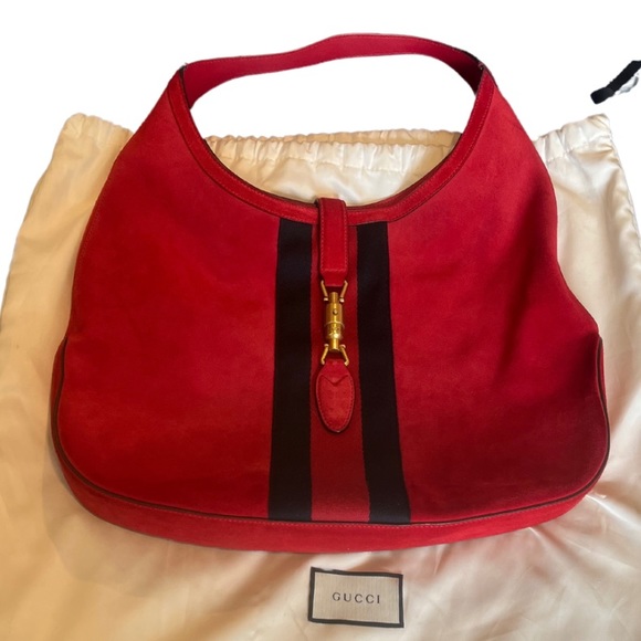 Authentic, Beautiful Red, Suede Gucci Jackie Like new - Picture 2 of 6